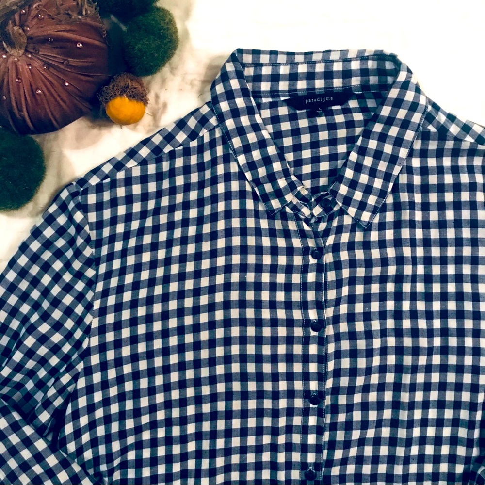 Paradigma- Gingham Blue Check Blouse - Large